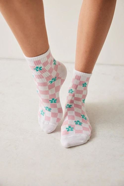 Çiçekli Kareli 3lü Soket Çorap