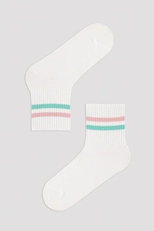 Çiçekli Kareli 3lü Soket Çorap