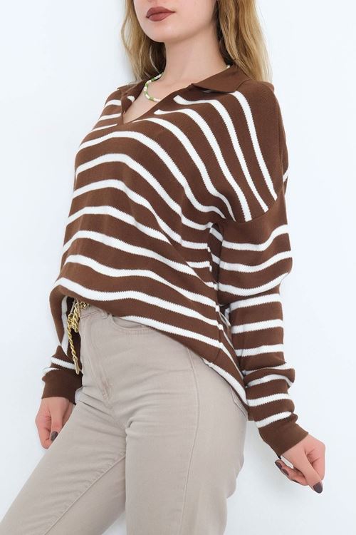 Polo Yaka Salaş Triko Kahve - 1038.1577.