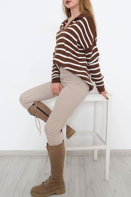 Polo Yaka Salaş Triko Kahve - 1038.1577.