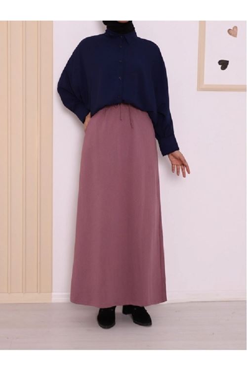 Beli bağcıklı lastikli çift cepli penye etek