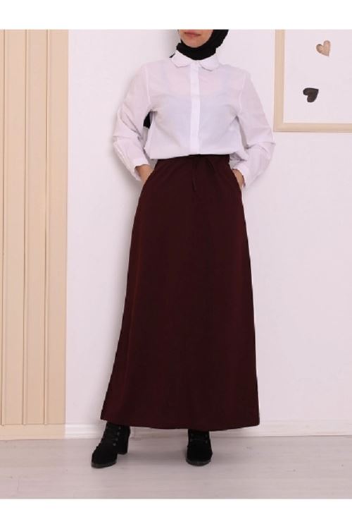 Beli bağcıklı lastikli çift cepli penye etek