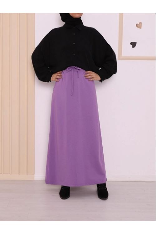 Beli bağcıklı lastikli çift cepli penye etek