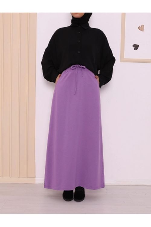 Beli bağcıklı lastikli çift cepli penye etek